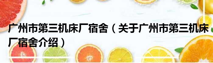 广州市第三机床厂宿舍 关于广州市第三机床厂宿舍介绍(图1)