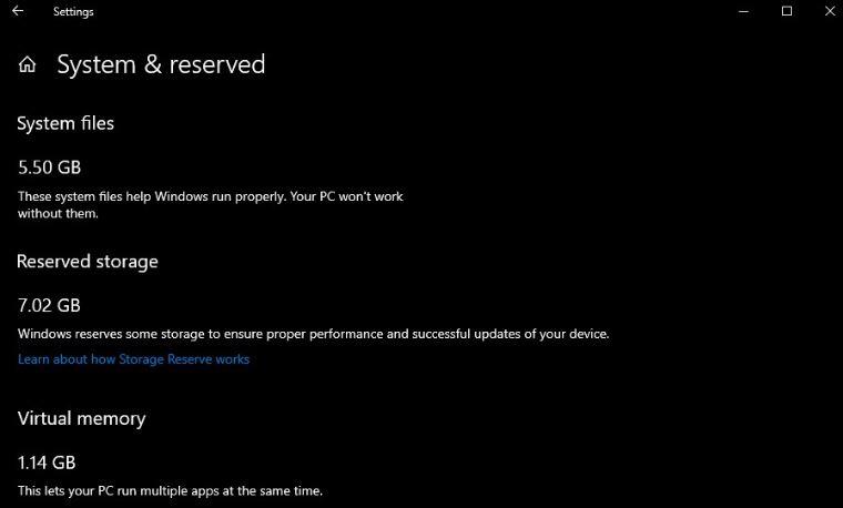 微软最新的Windows 10 19H1版本增加了对即将推出的预留存储功能的支持