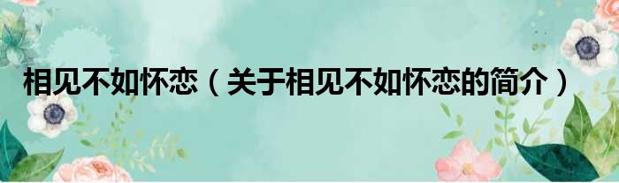 相见不如怀恋（关于相见不如怀恋的简