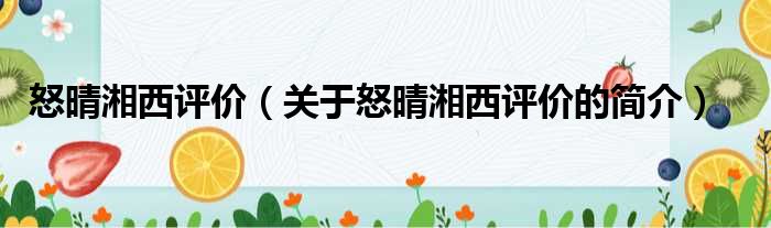 怒晴湘西评价（关于怒晴湘西评价的简
