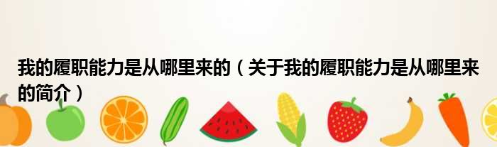 我的履职能力是从哪里来的（关于我的