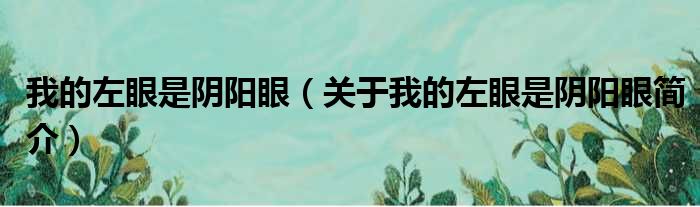 我的左眼是阴阳眼（关于我的左眼是阴