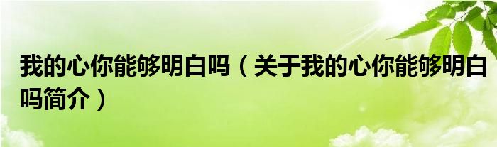 我的心你能够明白吗（关于我的心你能