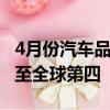 4月份汽车品牌销量榜TOP10出炉：比亚迪冲至全球第四
